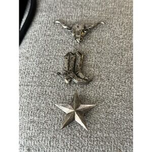Vintage Button Covers Western Theme Silvertone Set of 3 Boot Longhorn Star